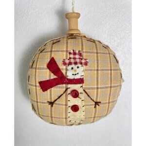 Vintage Christmas Ornament Snowman Fabric Stuffed Round Country Style Decor